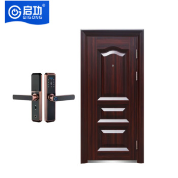 启功 防盗门 入户住宅家用单开钢制防盗门 含指纹锁QG-FDM3950 胡桃木色