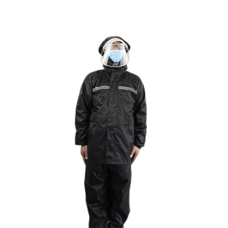 汉盾 HD-RAC003 带反光条双层分体雨衣 带网格内衬 可拆卸大帽檐  黑色